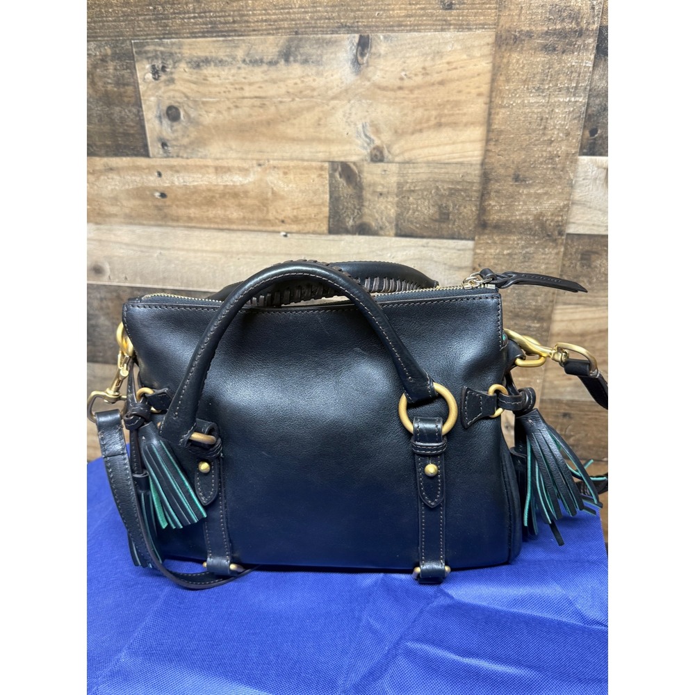 Dooney & Bourke Florentine Leather Satchel Bag Black Tassel Crossbody Handbag - Picture 6 of 13